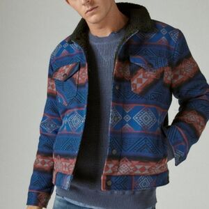 Lucky Brand Western Aztec Trucker Jacket Sherpa Lined Coat Men's Size XL Cowboy